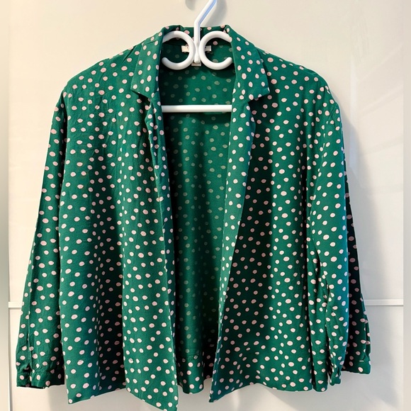Topshop Green Blazer with Pink Polka Dots - Picture 2 of 5
